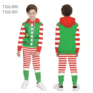 Vorder- und Rückansicht von Weihnachts-Elf-Hoodie und gestreifter Hose für Kinder