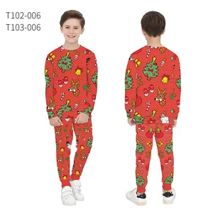 Detaillierte Vorder- und Rückansicht des Weihnachts-Pyjama-Sets für Kinder mit 3D-Druck