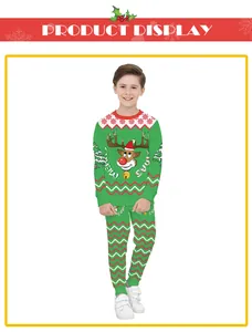 Détails de l'ensemble pyjama de Noël pour enfants avec imprimé renne et motifs verts
