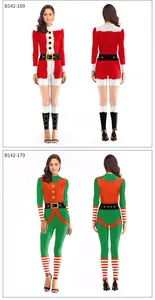 Vues avant et arrière de combinaisons de Noël moulantes pour femmes, style Père Noël