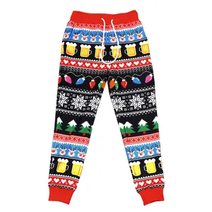 Kids ugly Christmas jogger pants with reindeer and snowflake festive pixelated pattern