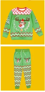 Ensemble Noël enfant vert avec sweat à motif renne et texte Merry Xmas imprimé