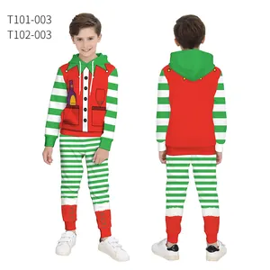 Front and back detail of Christmas elf kids hoodie set with festive 3D prints