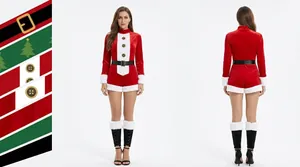 Body de Cosplay de Noël pour Femmes Père Noël Elfe Combinaison Moulante à Manches Longues Costume de Fête