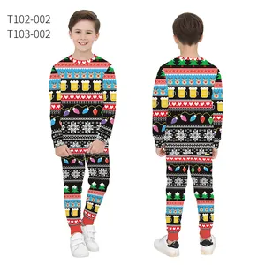 Front and back views of kids Christmas outfit set with colorful 3D reindeer print