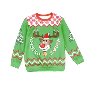 Ensemble sweat de Noël 2024 vert pour enfants avec imprimé renne 3D et Merry Xmas