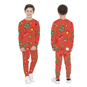 Weihnachtliches Kinder-Schlafanzugset in Rot mit Rentier- und Tannenbaummuster