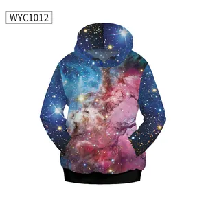 Sudadera de mujer con capucha, estampado de nebulosa galaxia y puños negros elásticos
