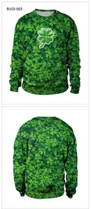 Front and back view of green St. Patrick's Day sweatshirt with all-over shamrock print