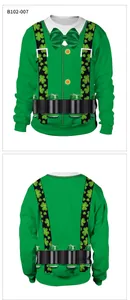 Front and back view of St. Patrick's Day green sweatshirt with 3D clover print