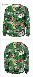 Front and back view of St. Patrick's Day hoodie with festive cats and dogs print