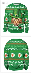Detailed front and back view of a green St. Patrick's Day sweatshirt with cat print
