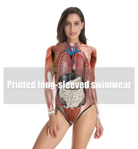 Detail of anatomical organ print on long-sleeved Halloween bodysuit featuring heart and lungs