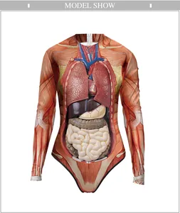 Detail of anatomical organ print on long sleeve bodysuit showing heart and lungs