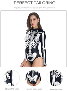 Details des Skelett-Bodysuits mit Fokus auf Taillenformung und elastisches Material