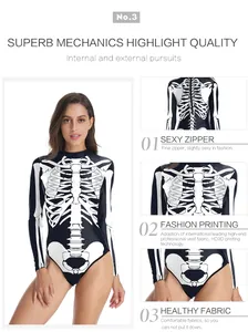 Details des Halloween Skelett Bodysuits mit HD 3D-Druck und Reißverschluss am Rücken