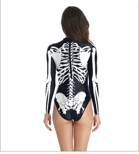Detailansicht der Rückseite des Skelett-Bodysuits mit elastischem Stoff und Reißverschluss