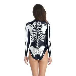 Halloween Skelett Langarm Body mit realistischem Knochendesign auf dem Rücken