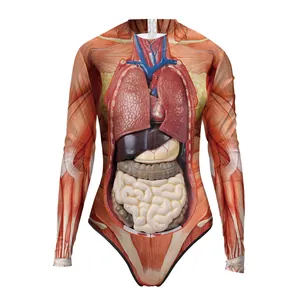 Women's Halloween bodysuit featuring realistic anatomical human internal organs print