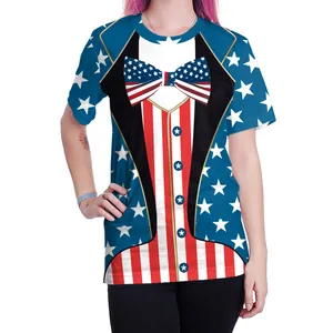 Men's USA Independence Day 3D Digital Printed T-Shirt All Over Stars And Stripes Eagle Tuxedo Pattern Short Sleeve Polyester Breathable Top
