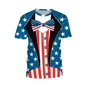 US Flag tuxedo print t-shirt featuring stars and stripes for Independence Day celebration