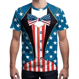 Men's loose T-shirt with US flag print and tuxedo style design for Independence Day