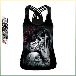 Women's Gothic Skull Snake 3D Print Tank Top Crisscross Straps Crisscross Back Sleeveless Halloween Punk Rock Vest