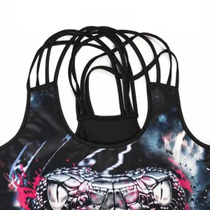 Women's Halloween tank top with 3D skull print and strappy criss-cross neckline detail