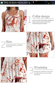 Détail du costume d'infirmière Halloween avec imprimé réaliste d'éclaboussures de sang 3D