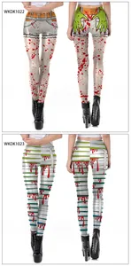 Détail de leggings d'Halloween avec taches de sang et imprimés de bandages de momie