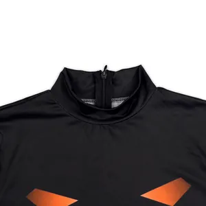 Women's 3D pumpkin print Halloween long sleeve dress with high neck and back zipper
