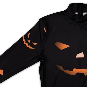 Slim fit long sleeve dress with 3D Halloween Jack-o'-lantern digital printing on black fabric