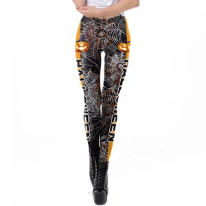 Legging Halloween femme avec imprimé citrouille et toile d'araignée noir et orange