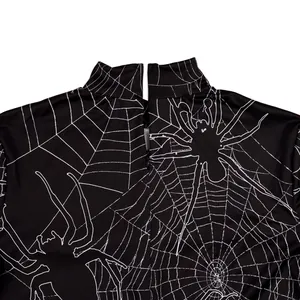 Halloween high neck bodycon dress featuring white spider web print and back zipper