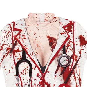 Zombie nurse Halloween dress with blood splatters and mock stethoscope print design