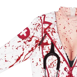 Halloween nurse zombie costume dress with blood splatter and medical cross emblem