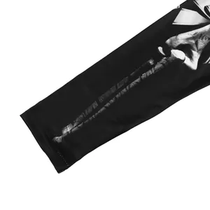 Slim long sleeve dress with skull rose print and gothic subculture pattern on black fabric