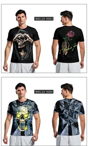 Vista detallada frontal y trasera de dos camisetas con diseños de calaveras en 3D