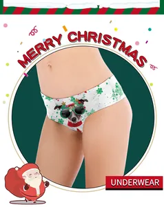 Detail of Christmas dog print underwear with festive snowflakes and holiday decor