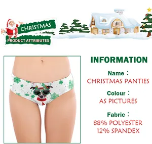 Detail of Christmas panties fabric composition: 88% Polyester and 12% Spandex blend