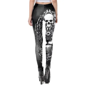 Mallas de yoga para mujer con estampado digital 3D de calaveras en estilo gótico negro