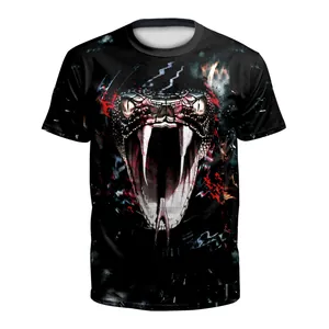 Camiseta negra con estampado digital 3D de calavera y serpiente estilo gótico de terror