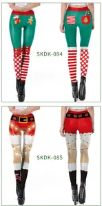 Front and back views of 2024 Christmas themed 3D print leggings with festive patterns