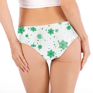 Women's white panties with green snowflake print for Christmas holiday festive look