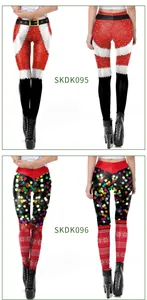 Front and back views of two different 3D digital printed Christmas holiday leggings