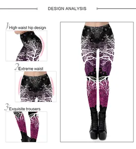 Detail view of 3D mandala printed high waist leggings featuring hip lift design