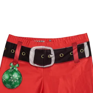 Women's 2024 Christmas red leggings with 3D festive belt and snowflake ornament print