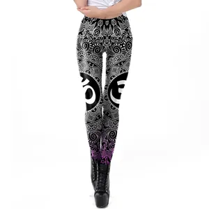 High waist mandala print yoga leggings with purple gradient ankles for women