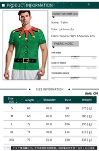Detailed size guide and fabric composition table for Christmas 3D print t-shirt