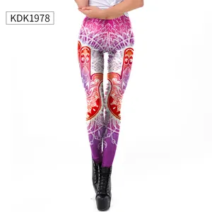 Detail of hamsa hand mandala 3D print on high waist gradient yoga leggings